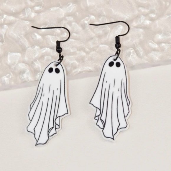 🧿 2 for $25 🧿 Halloween Spooky Season Acrylic Ghost Drop Earrings - Picture 1 of 5